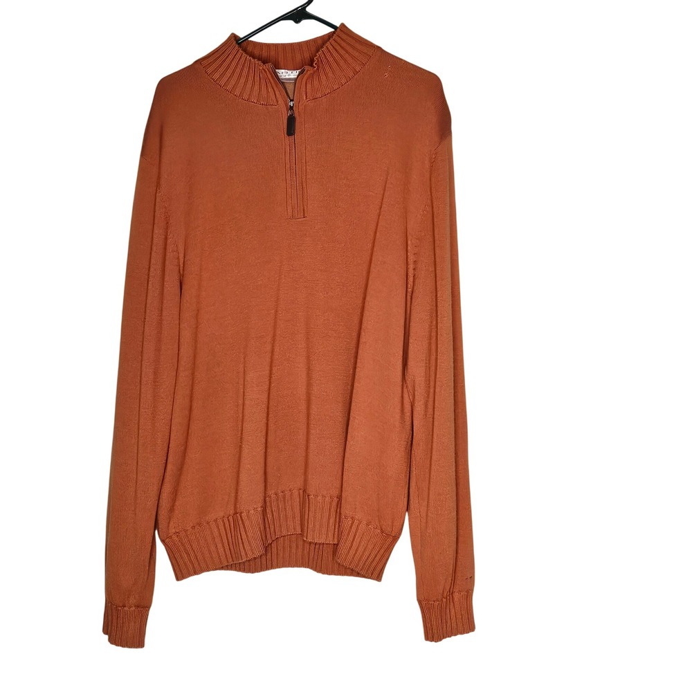 MARTIN Mens  Italian Merino Wool Quarter Zip Sweater Orange XL‎ Casual Old Money